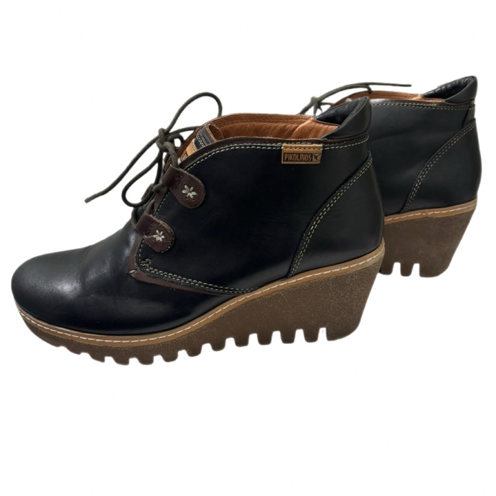 Pikolinos Black Leather Lace-Up Wedge Ankle Boots Size 39 (8.5–9) New condition - Picture 3 of 7